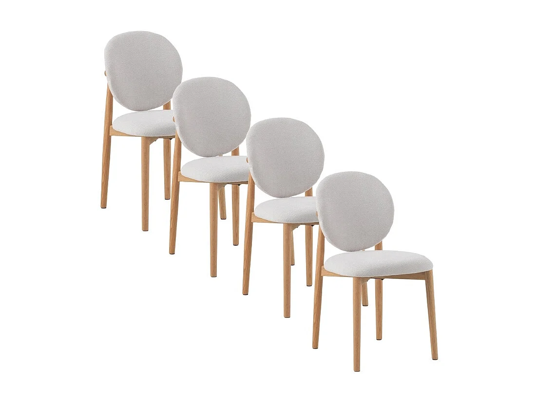 Lot de 4 chaises en bois de chêne tapissées en blanc