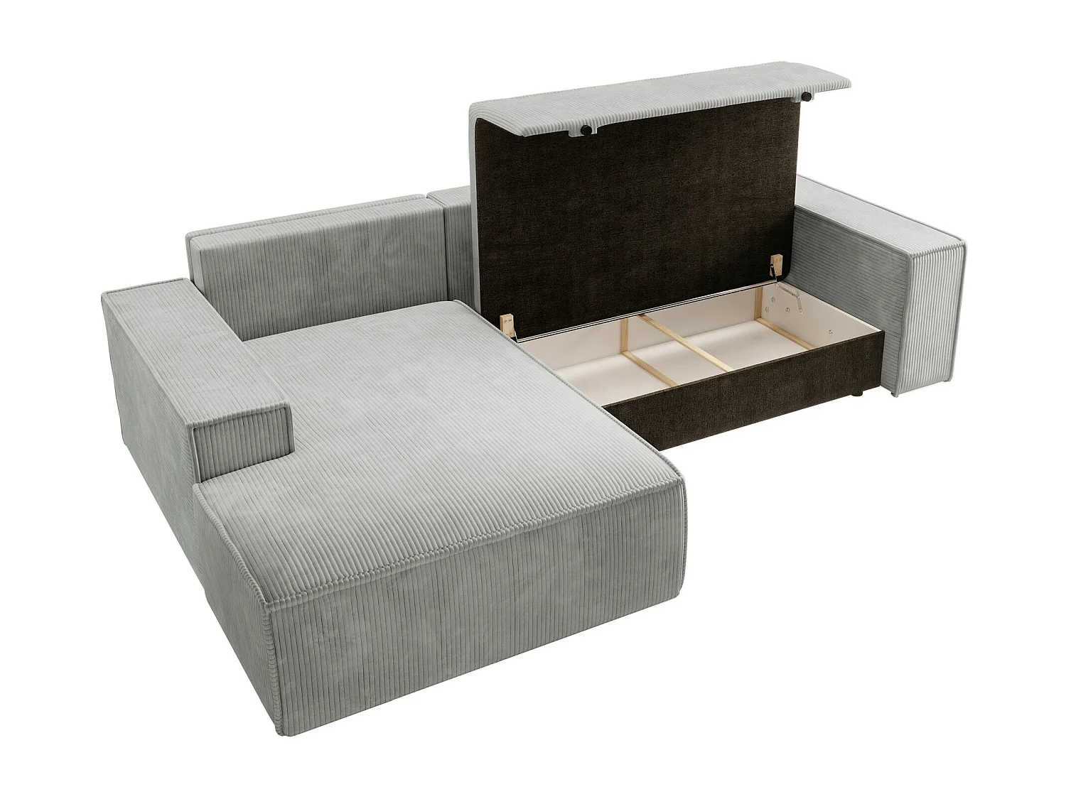 Canapé d’ convertible en velours côtelé avec coffre – gris clair – gauche – FARESE NEW
