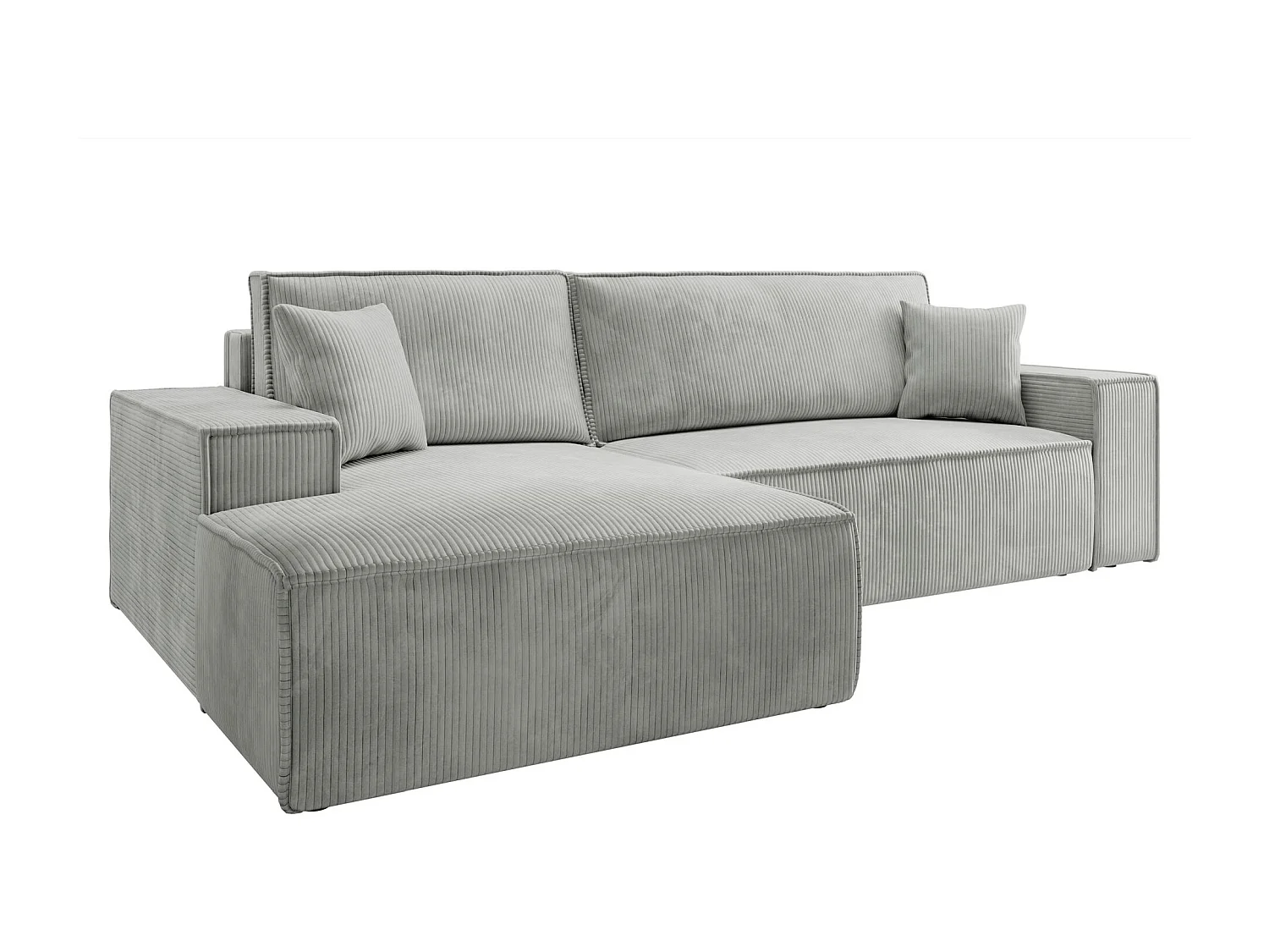 Canapé d’ convertible en velours côtelé avec coffre – gris clair – gauche – FARESE NEW