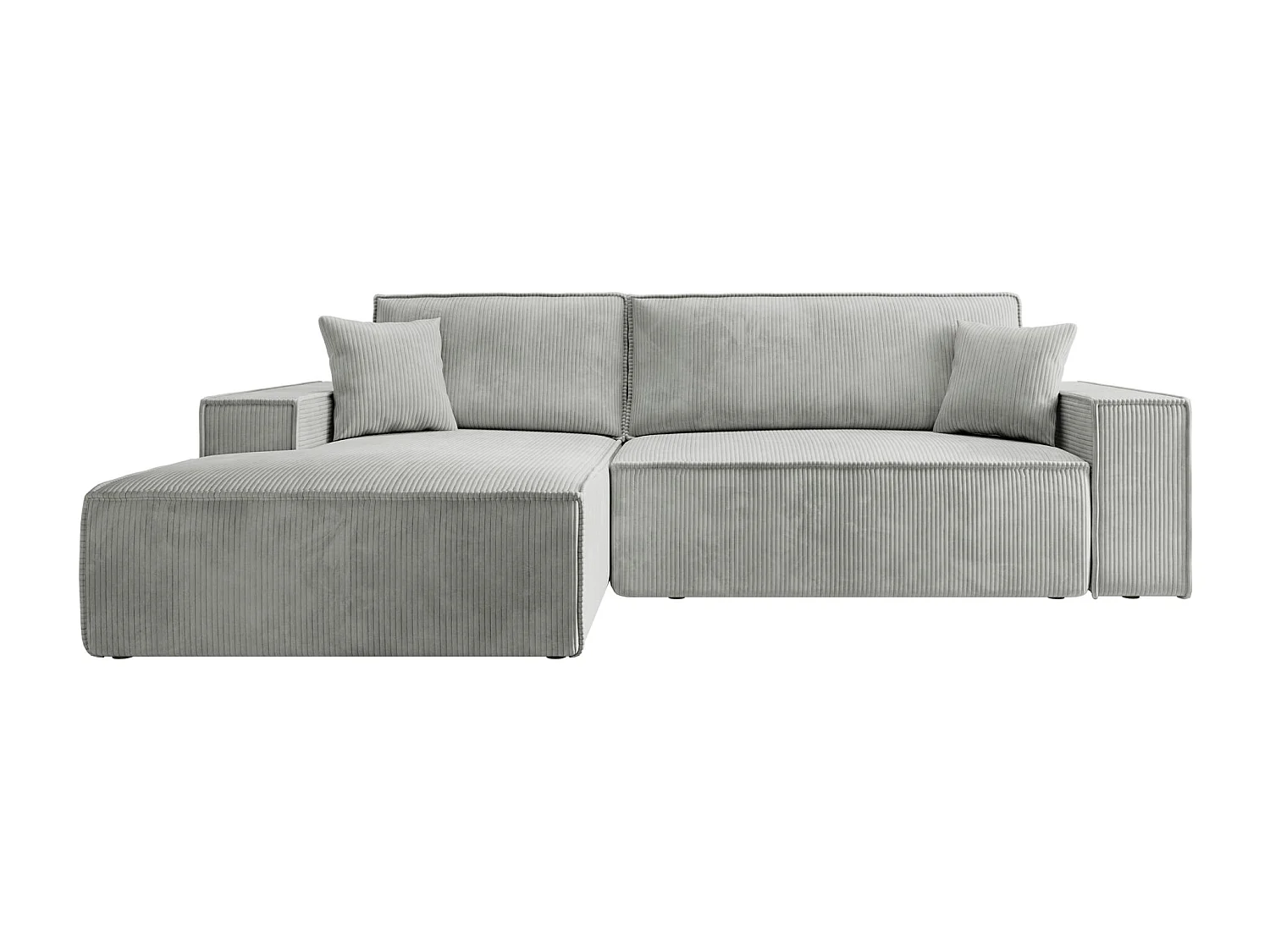 Canapé d’ convertible en velours côtelé avec coffre – gris clair – gauche – FARESE NEW