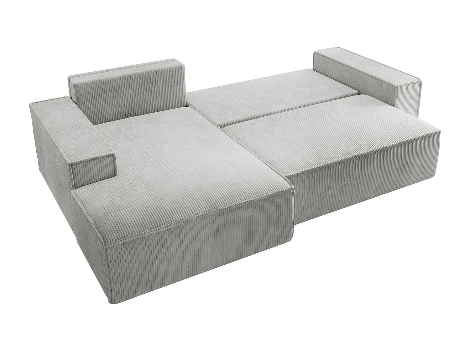 Canapé d’ convertible en velours côtelé avec coffre – gris clair – gauche – FARESE NEW