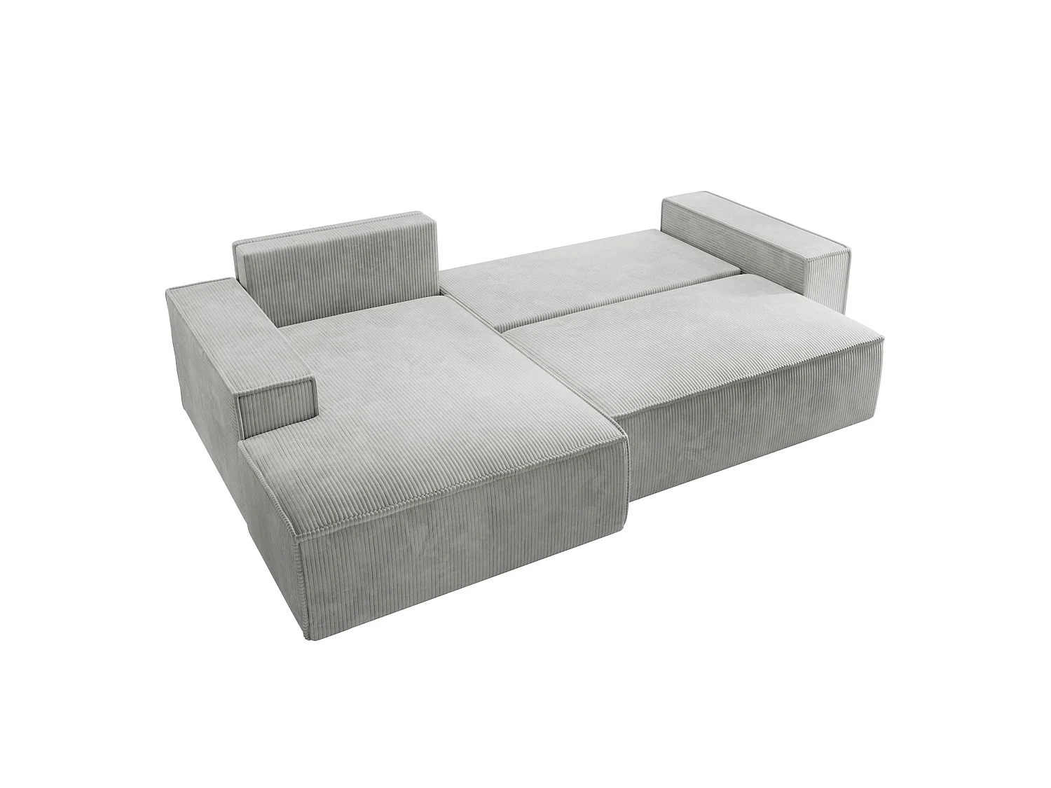 Canapé d’ convertible en velours côtelé avec coffre – gris clair – gauche – FARESE NEW