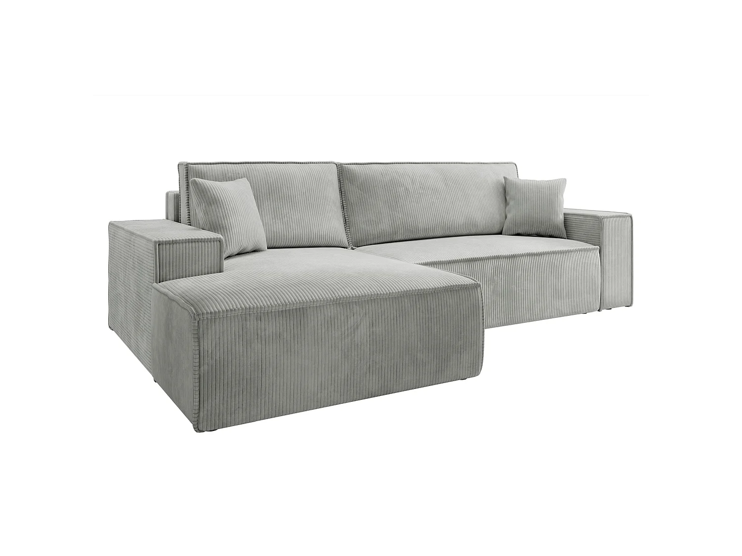Canapé d’ convertible en velours côtelé avec coffre – gris clair – gauche – FARESE NEW