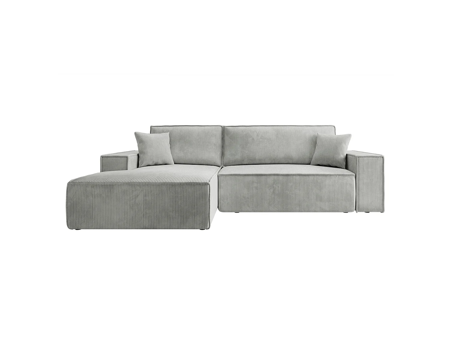 Canapé d’ convertible en velours côtelé avec coffre – gris clair – gauche – FARESE NEW