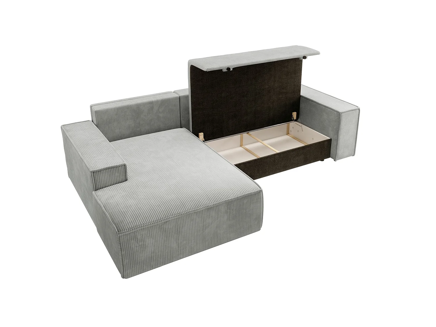 Canapé d’ convertible en velours côtelé avec coffre – gris clair – gauche – FARESE NEW
