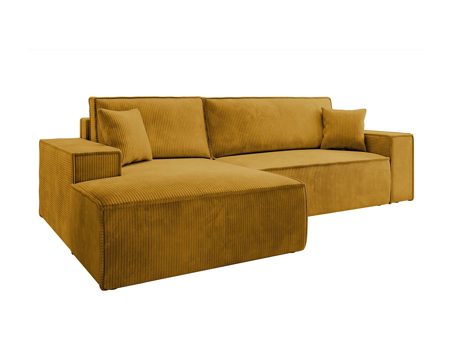 Canapé d’ convertible en velours côtelé avec coffre – jaune moutarde – gauche – FARESE NEW