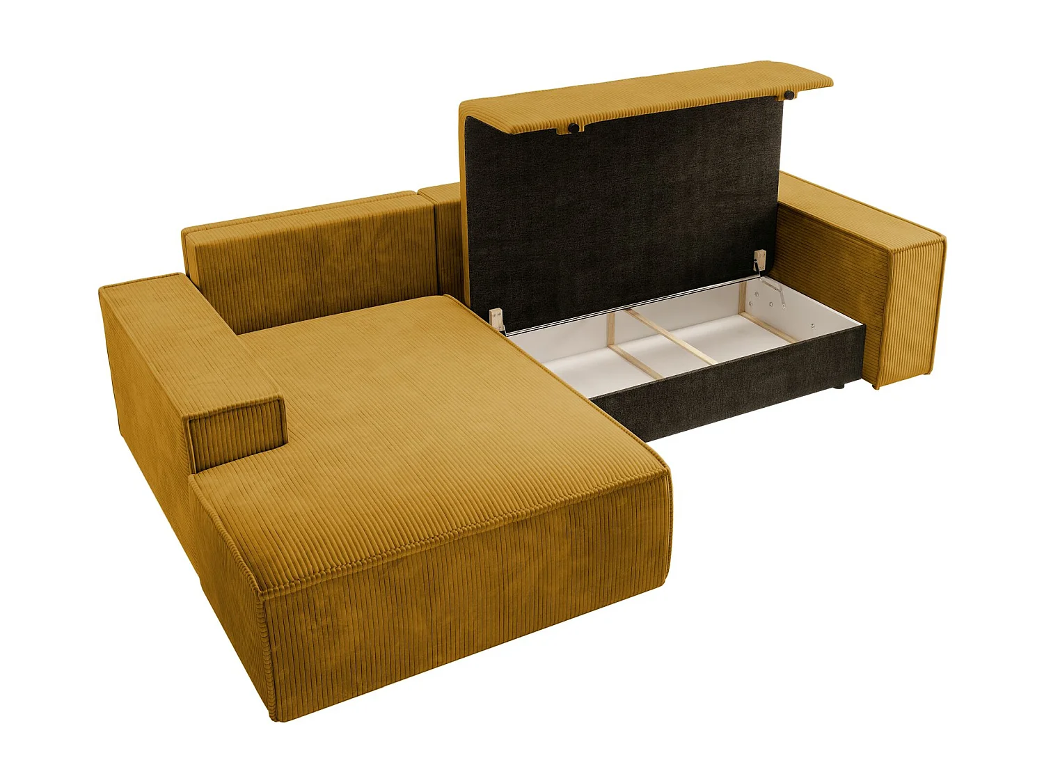 Canapé d’ convertible en velours côtelé avec coffre – jaune moutarde – gauche – FARESE NEW