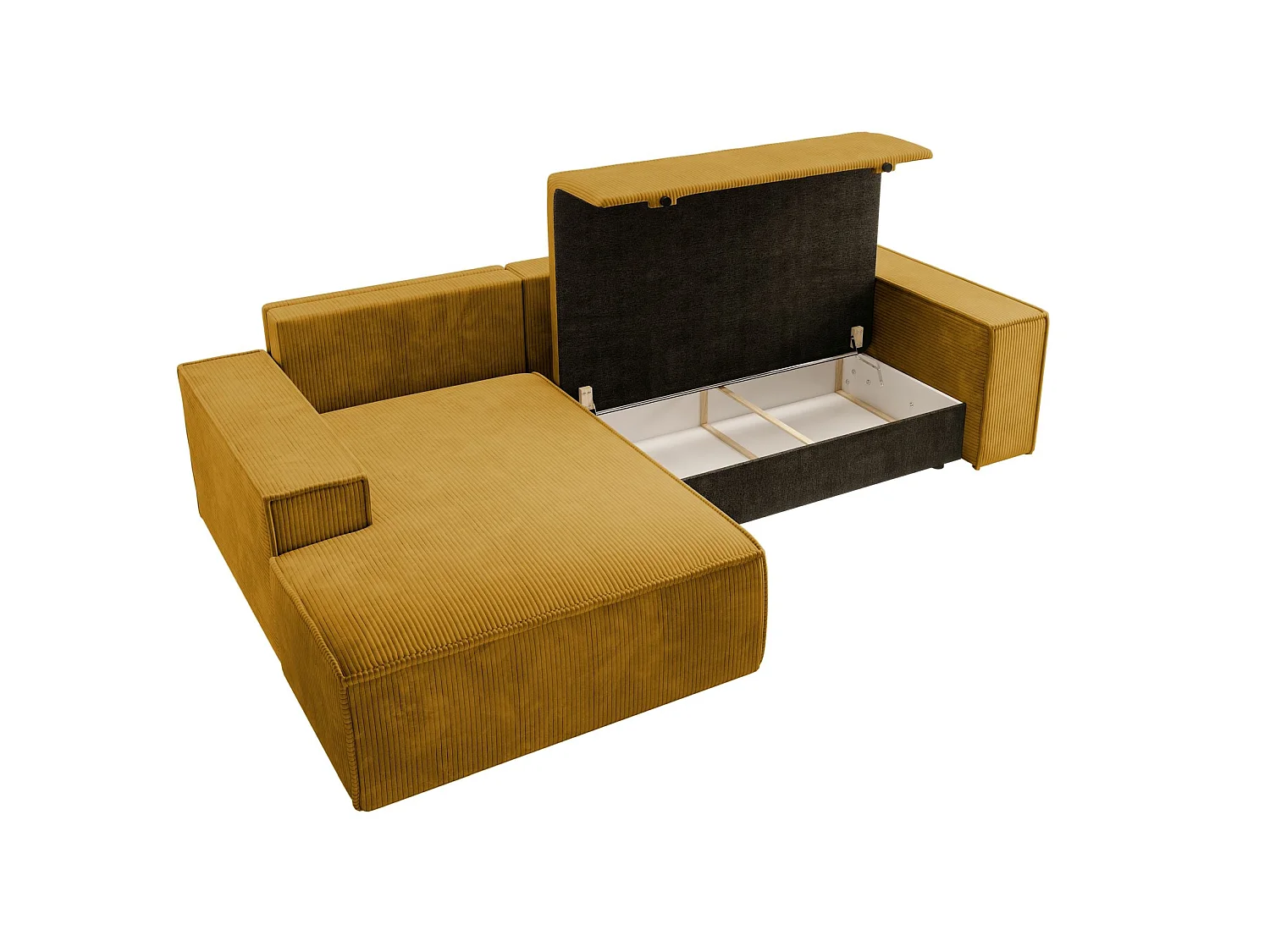 Canapé d’ convertible en velours côtelé avec coffre – jaune moutarde – gauche – FARESE NEW