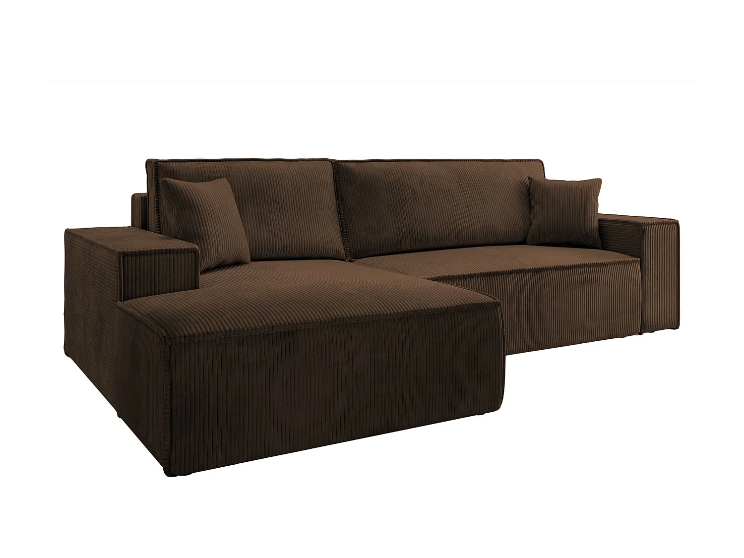 Canapé d’ convertible en velours côtelé avec coffre – brun – gauche – FARESE NEW