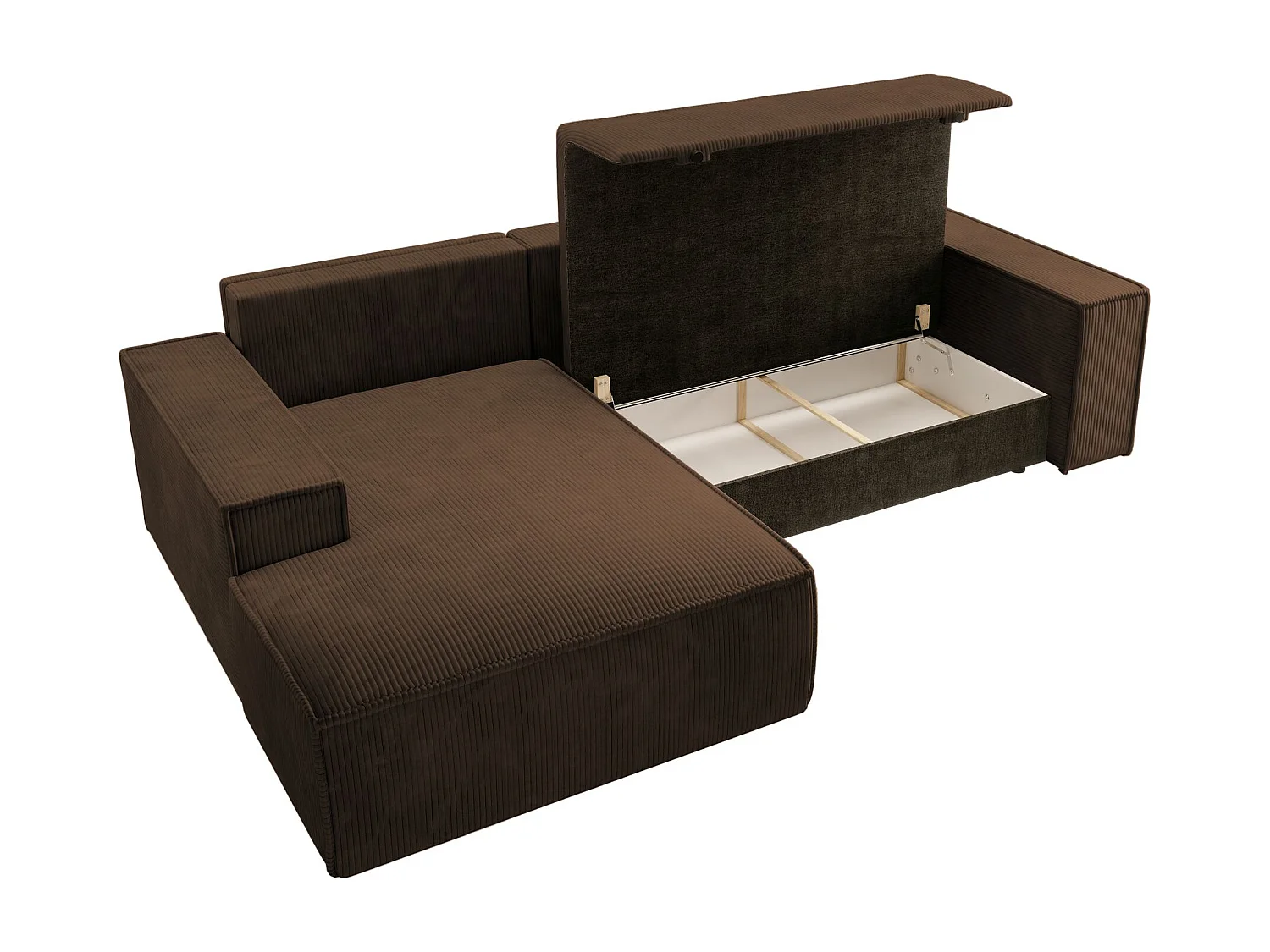 Canapé d’ convertible en velours côtelé avec coffre – brun – gauche – FARESE NEW