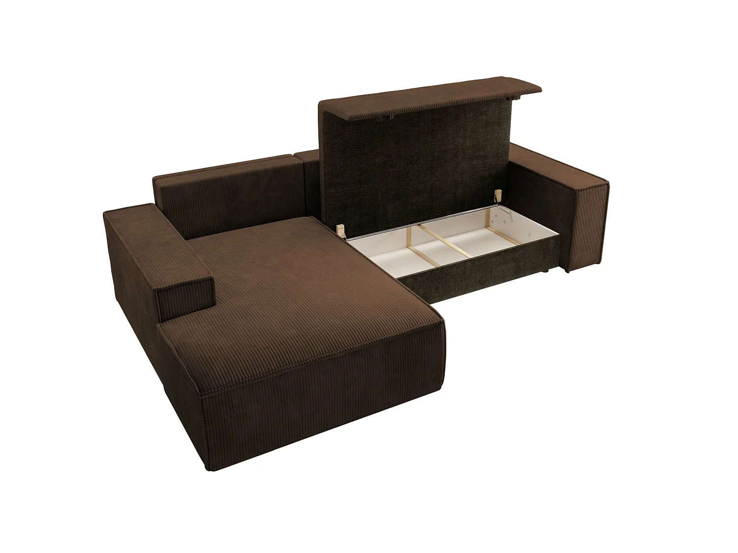 Canapé d’ convertible en velours côtelé avec coffre – brun – gauche – FARESE NEW