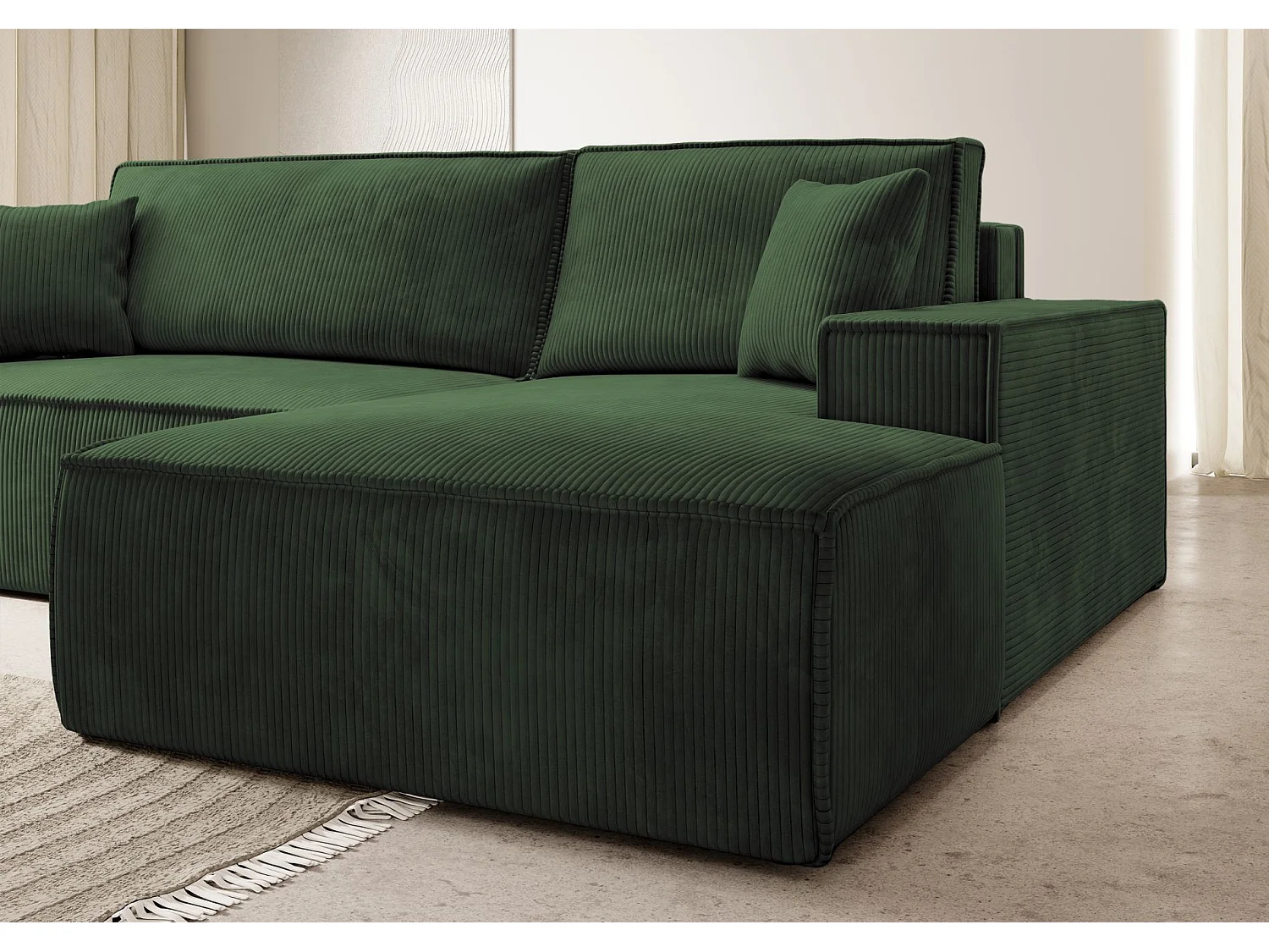 Canapé d’ convertible en velours côtelé avec coffre – vert – droit – FARESE NEW