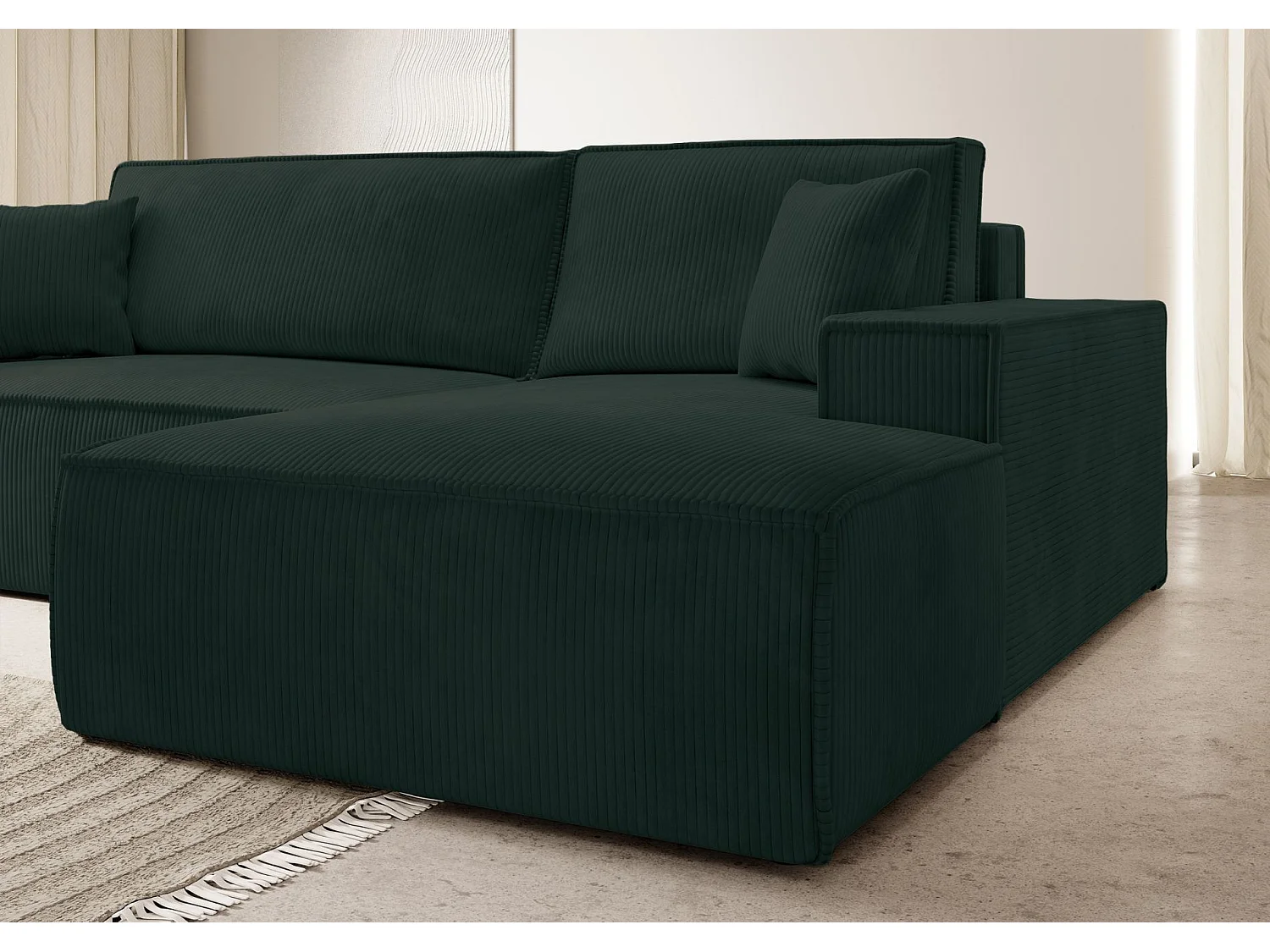 Canapé d’ convertible en velours côtelé avec coffre – vert – droit – FARESE NEW