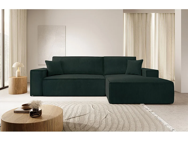 Ecksofa mit Schlaffunktion und Stauraum – Grün – rechts – FARESE NEW