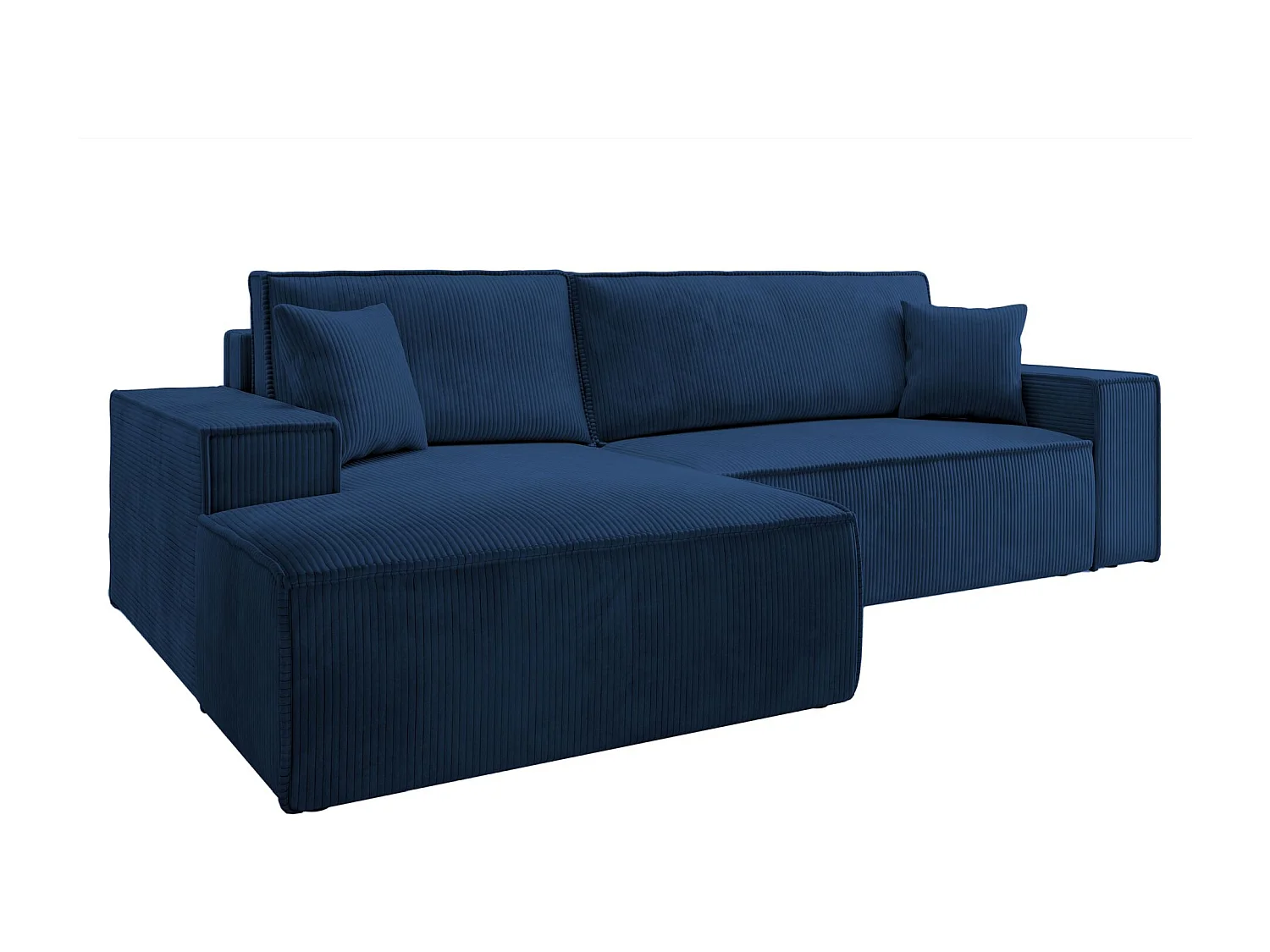 Canapé d’ convertible en velours côtelé avec coffre – bleu marine – gauche – FARESE NEW