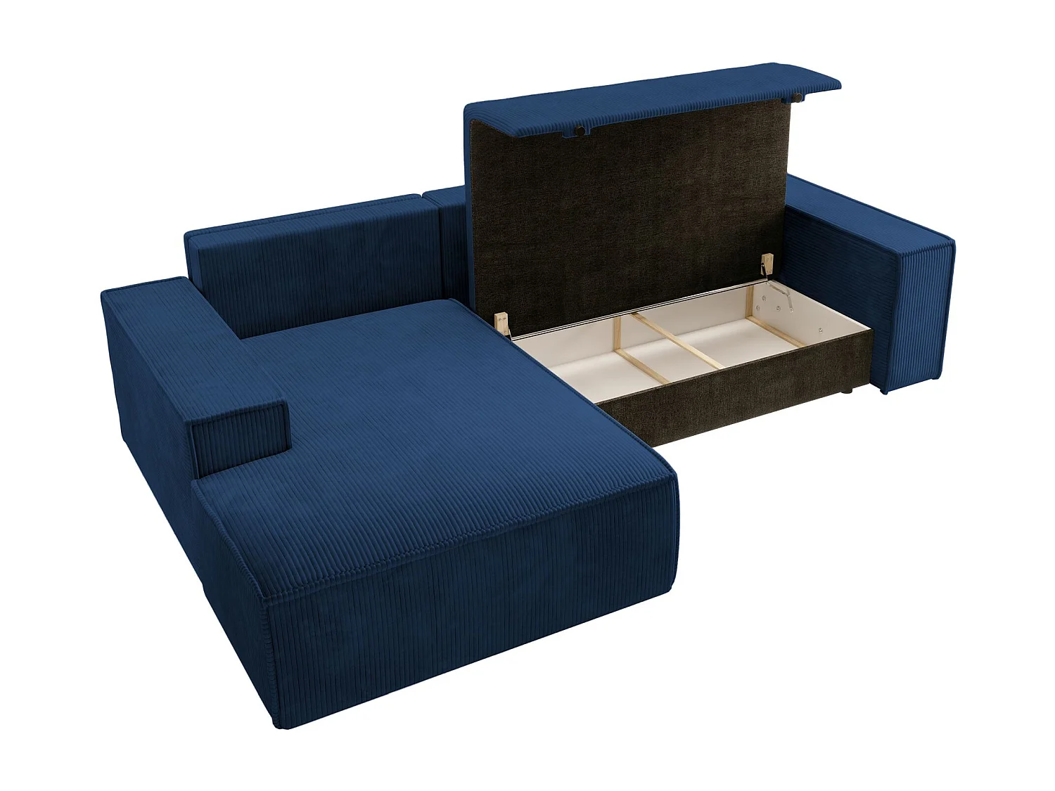 Canapé d’ convertible en velours côtelé avec coffre – bleu marine – gauche – FARESE NEW