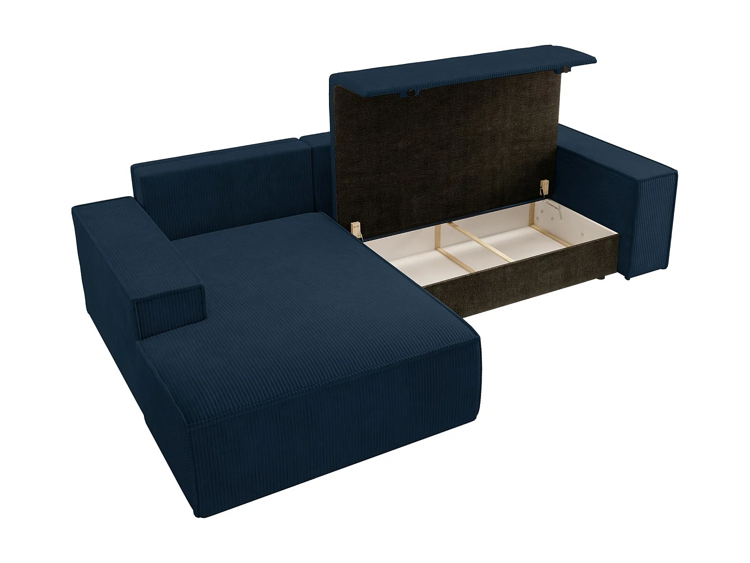 Canapé d’ convertible en velours côtelé avec coffre – bleu marine – gauche – FARESE NEW