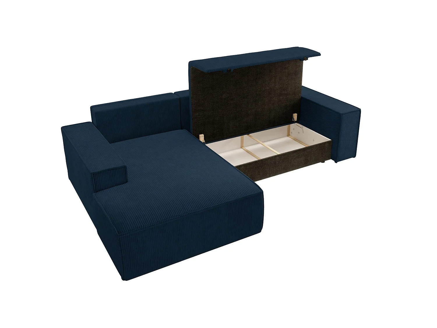Canapé d’ convertible en velours côtelé avec coffre – bleu marine – gauche – FARESE NEW