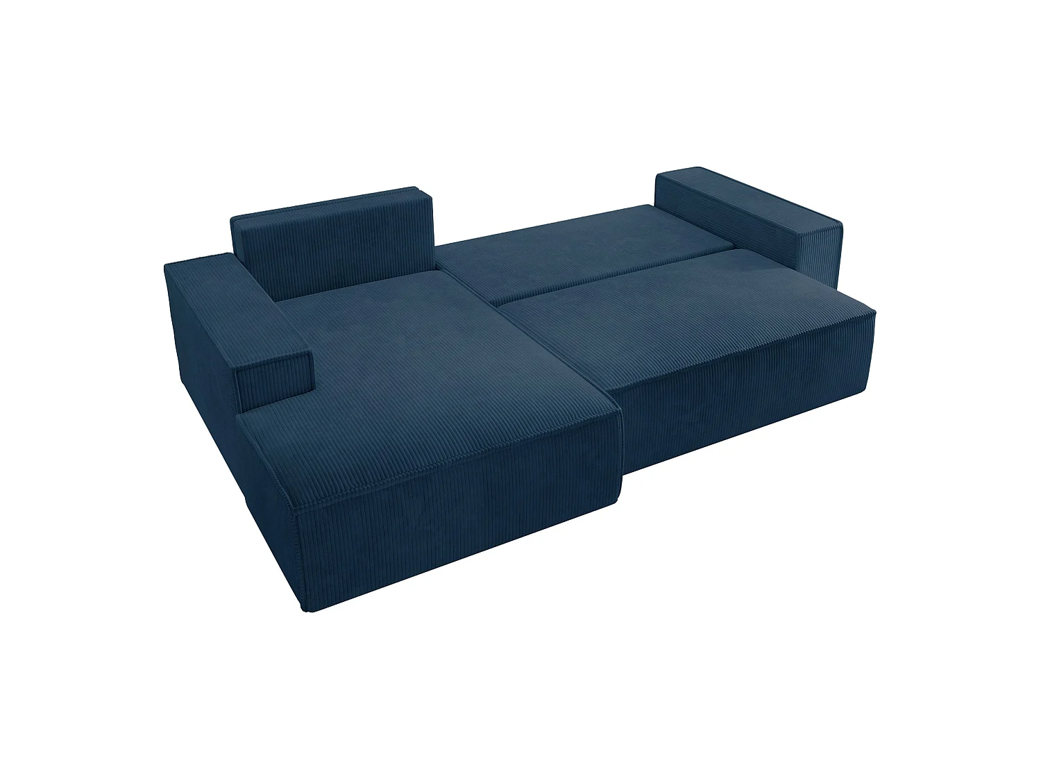 Hoekbank van corduroy met slaapfunctie en opbergruimte – Donkerblauw – Links – Farese New