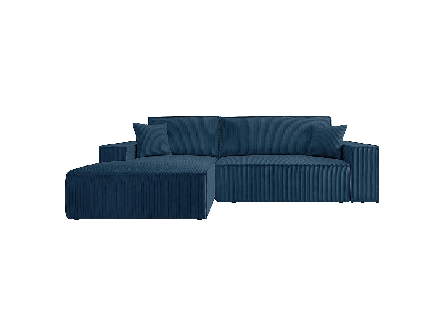 Hoekbank van corduroy met slaapfunctie en opbergruimte – Donkerblauw – Links – Farese New