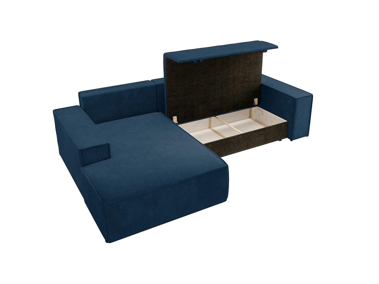 Hoekbank van corduroy met slaapfunctie en opbergruimte – Donkerblauw – Links – Farese New