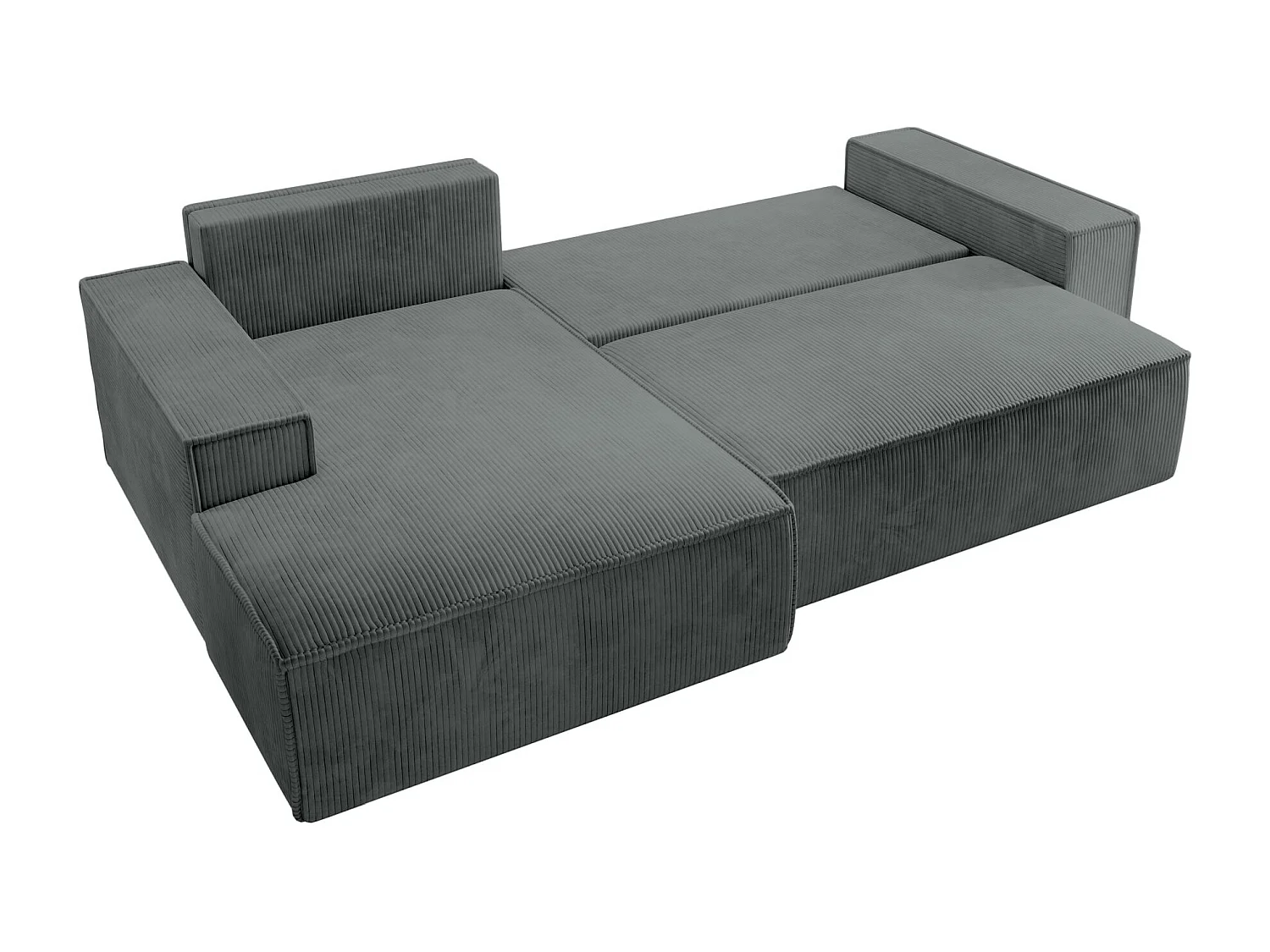 Canapé d’ convertible en velours côtelé avec coffre – gris – gauche – FARESE NEW