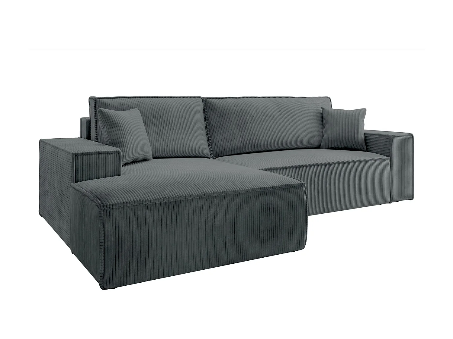 Canapé d’ convertible en velours côtelé avec coffre – gris – gauche – FARESE NEW