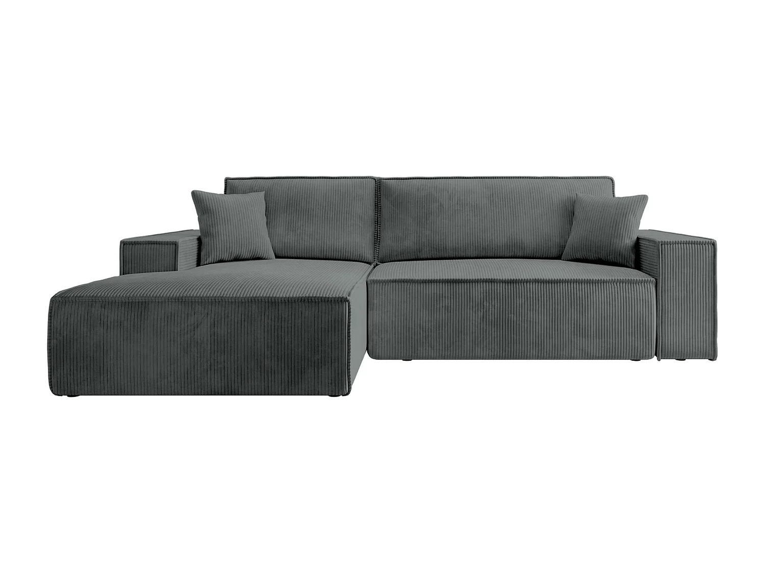 Canapé d’ convertible en velours côtelé avec coffre – gris – gauche – FARESE NEW