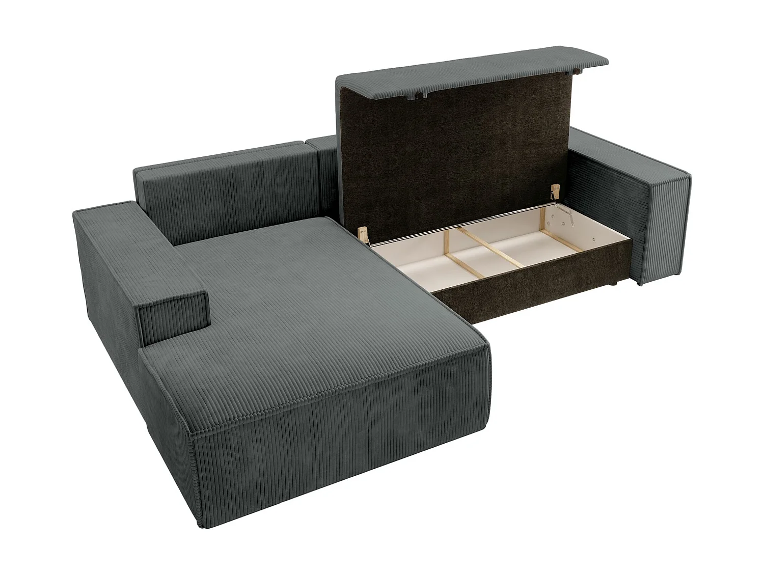 Canapé d’ convertible en velours côtelé avec coffre – gris – gauche – FARESE NEW