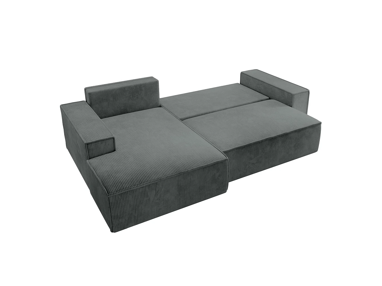 Canapé d’ convertible en velours côtelé avec coffre – gris – gauche – FARESE NEW