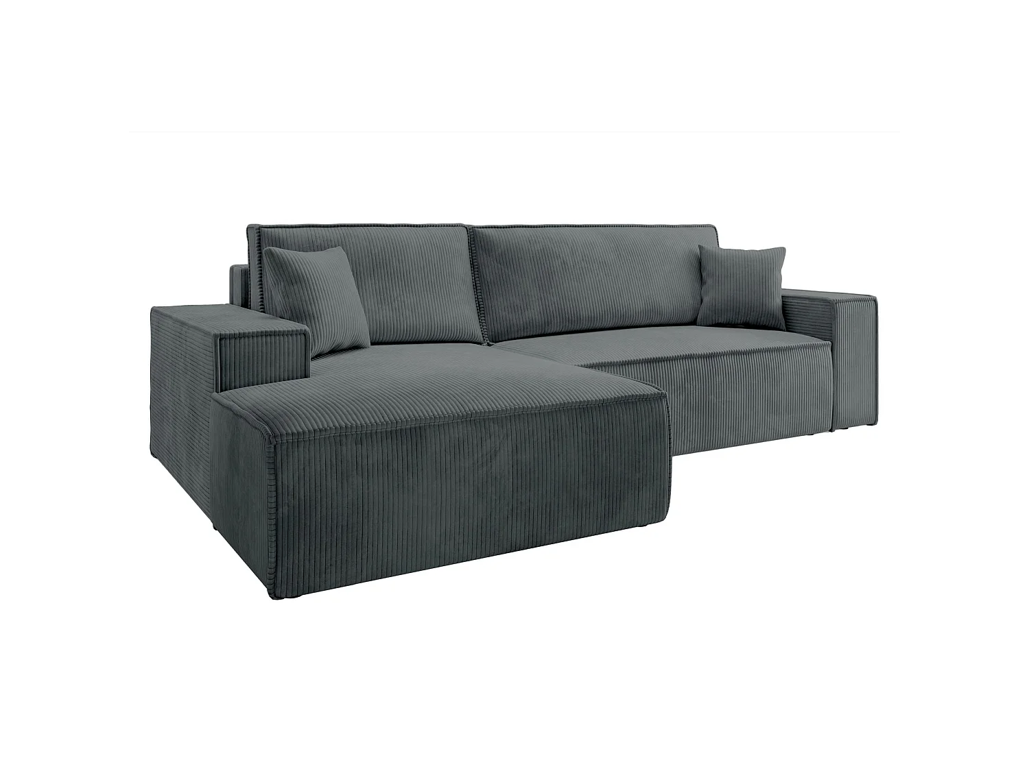 Canapé d’ convertible en velours côtelé avec coffre – gris – gauche – FARESE NEW
