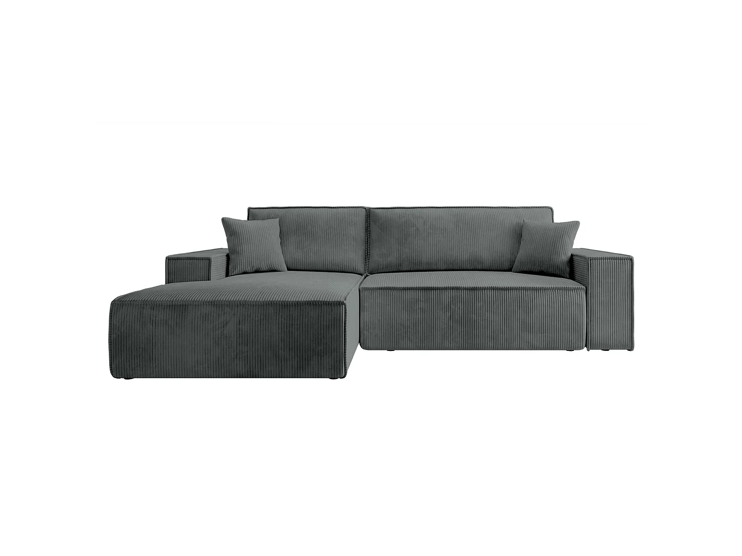 Canapé d’ convertible en velours côtelé avec coffre – gris – gauche – FARESE NEW