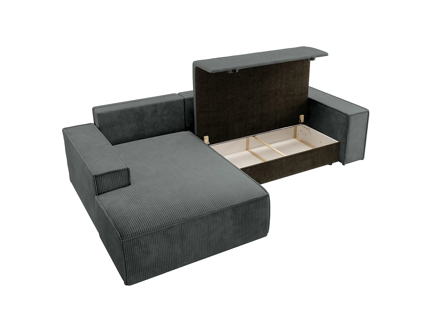 Canapé d’ convertible en velours côtelé avec coffre – gris – gauche – FARESE NEW