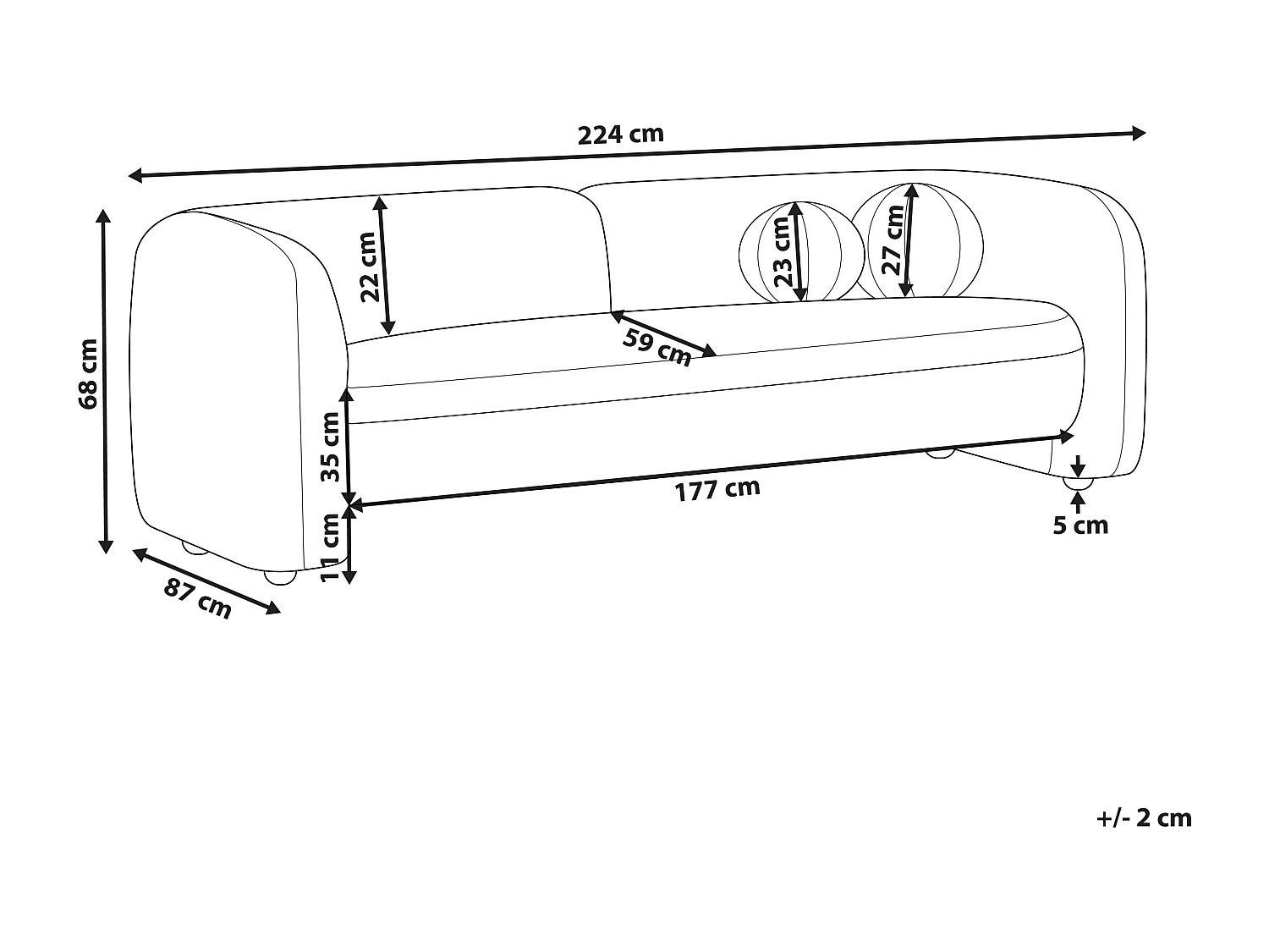Canapé 3 places LEIREN Tissu Noir