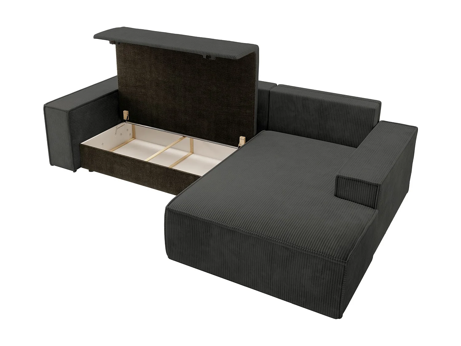 Canapé d’ convertible en velours côtelé avec coffre – gris foncé – droit – FARESE NEW
