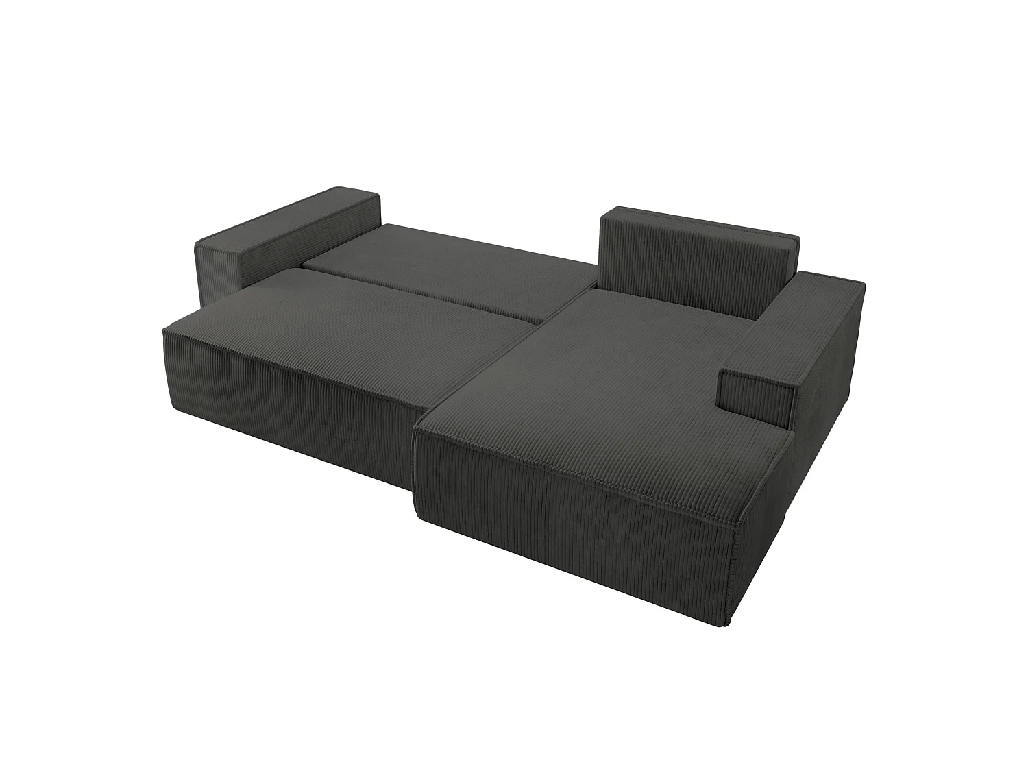 Hoekbank van corduroy met slaapfunctie en opbergruimte – Donkergrijs – Rechts – Farese New