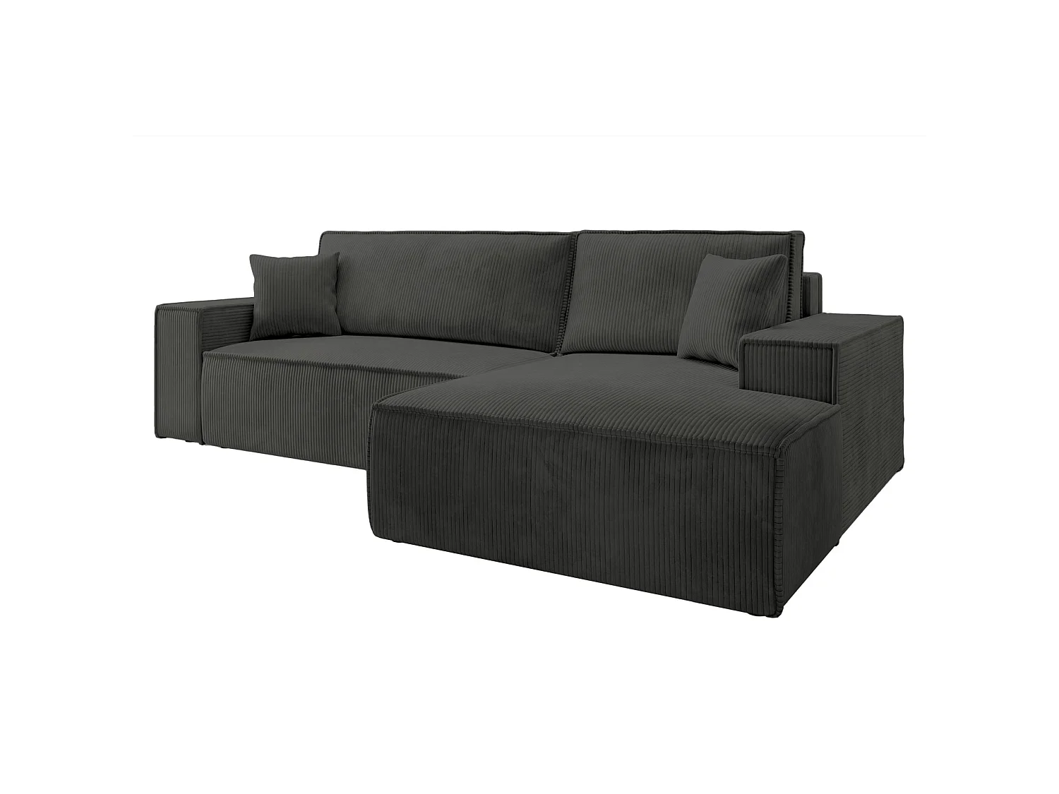 Hoekbank van corduroy met slaapfunctie en opbergruimte – Donkergrijs – Rechts – Farese New