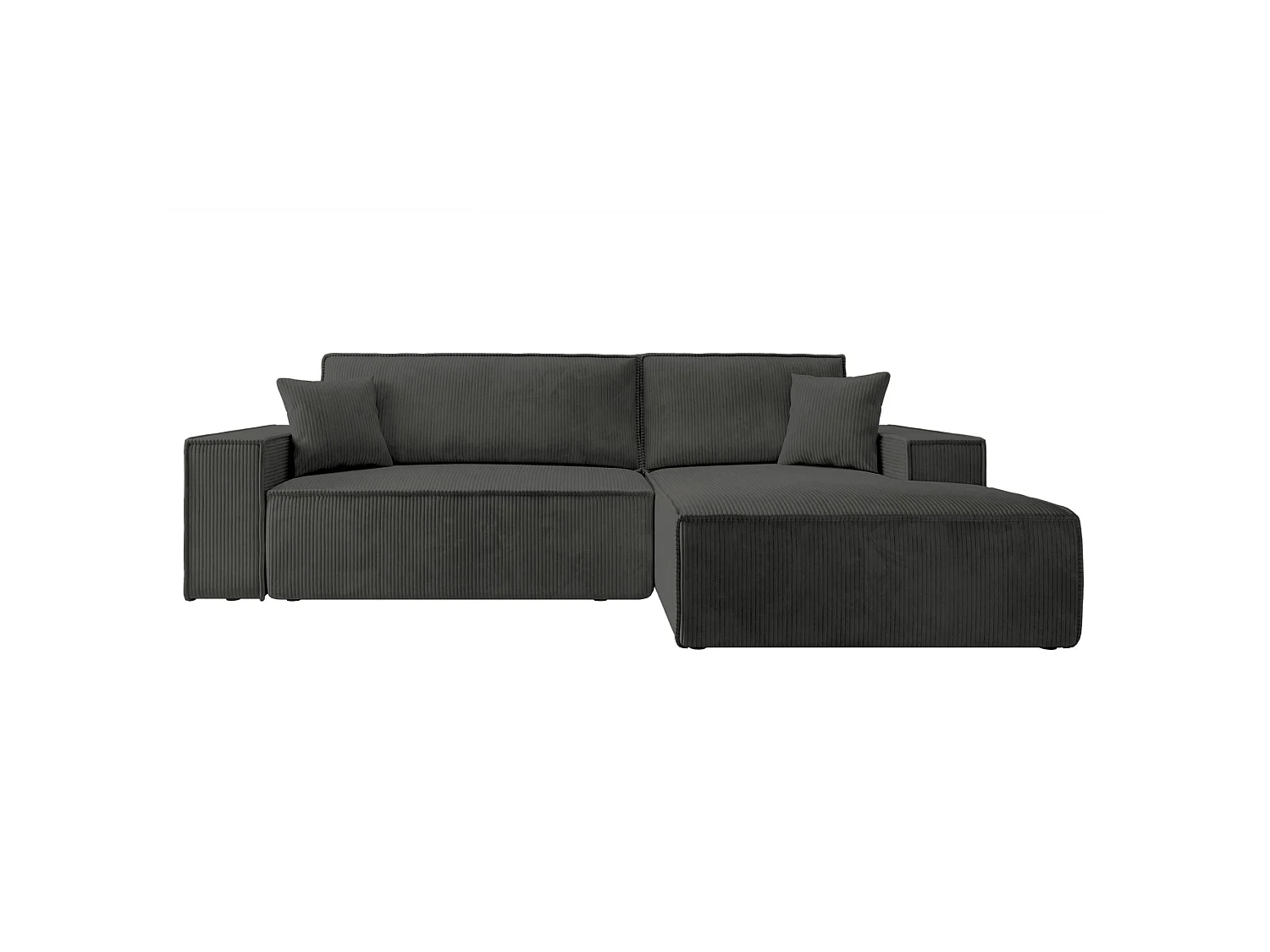 Hoekbank van corduroy met slaapfunctie en opbergruimte – Donkergrijs – Rechts – Farese New