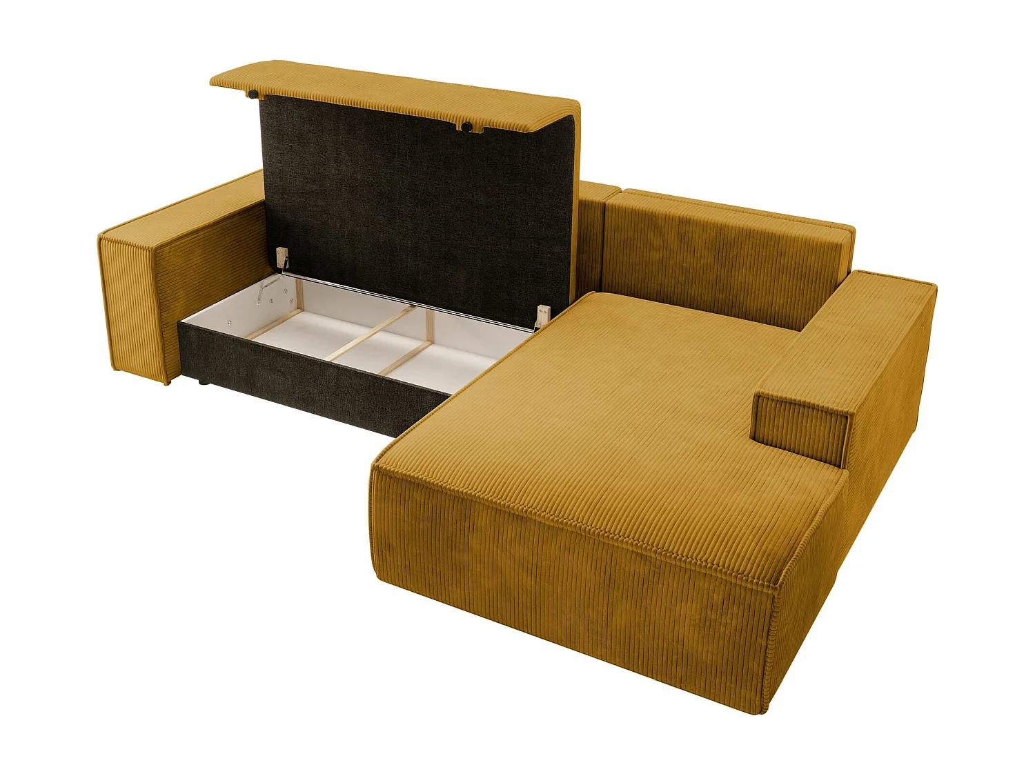Canapé d’ convertible en velours côtelé avec coffre – jaune moutarde – droit – FARESE NEW