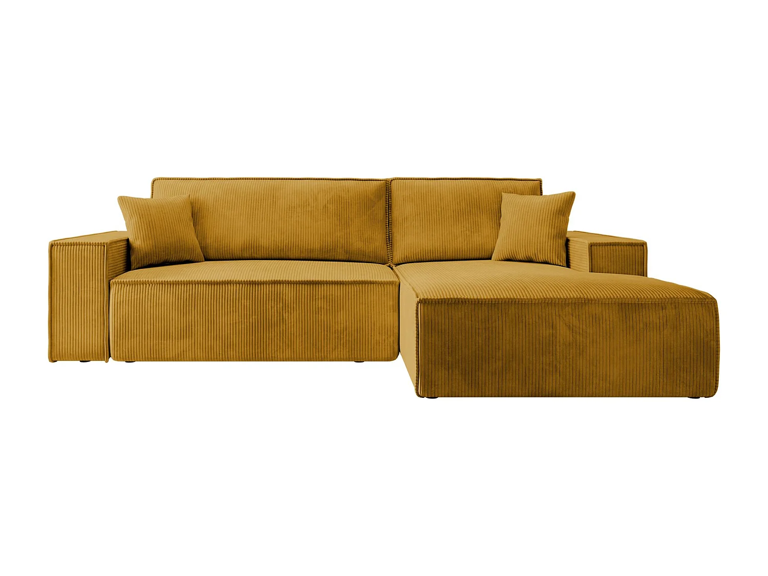 Hoekbank van corduroy met slaapfunctie en opbergruimte – Mosterdgeel – Rechts – Farese New