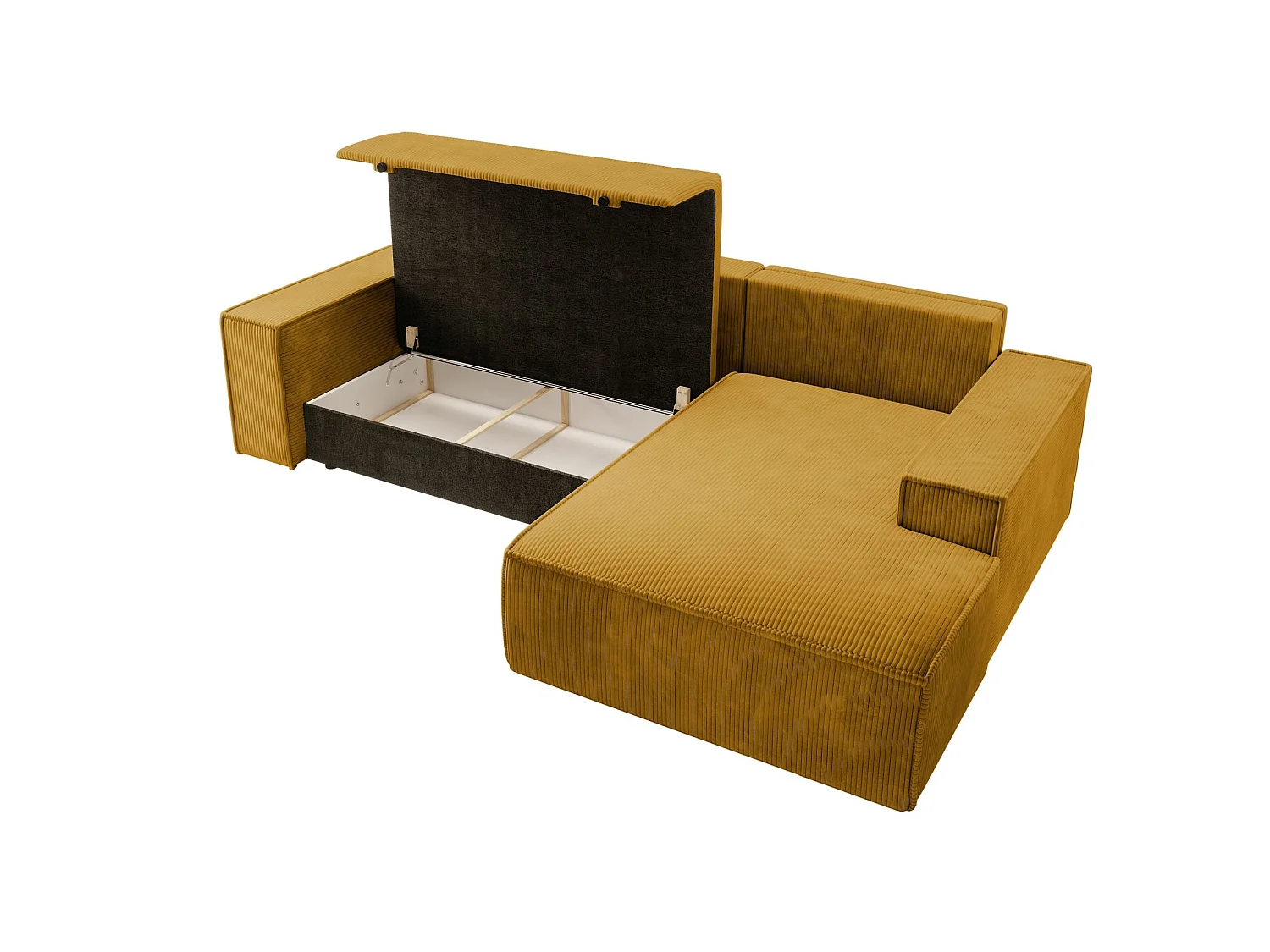 Canapé d’ convertible en velours côtelé avec coffre – jaune moutarde – droit – FARESE NEW