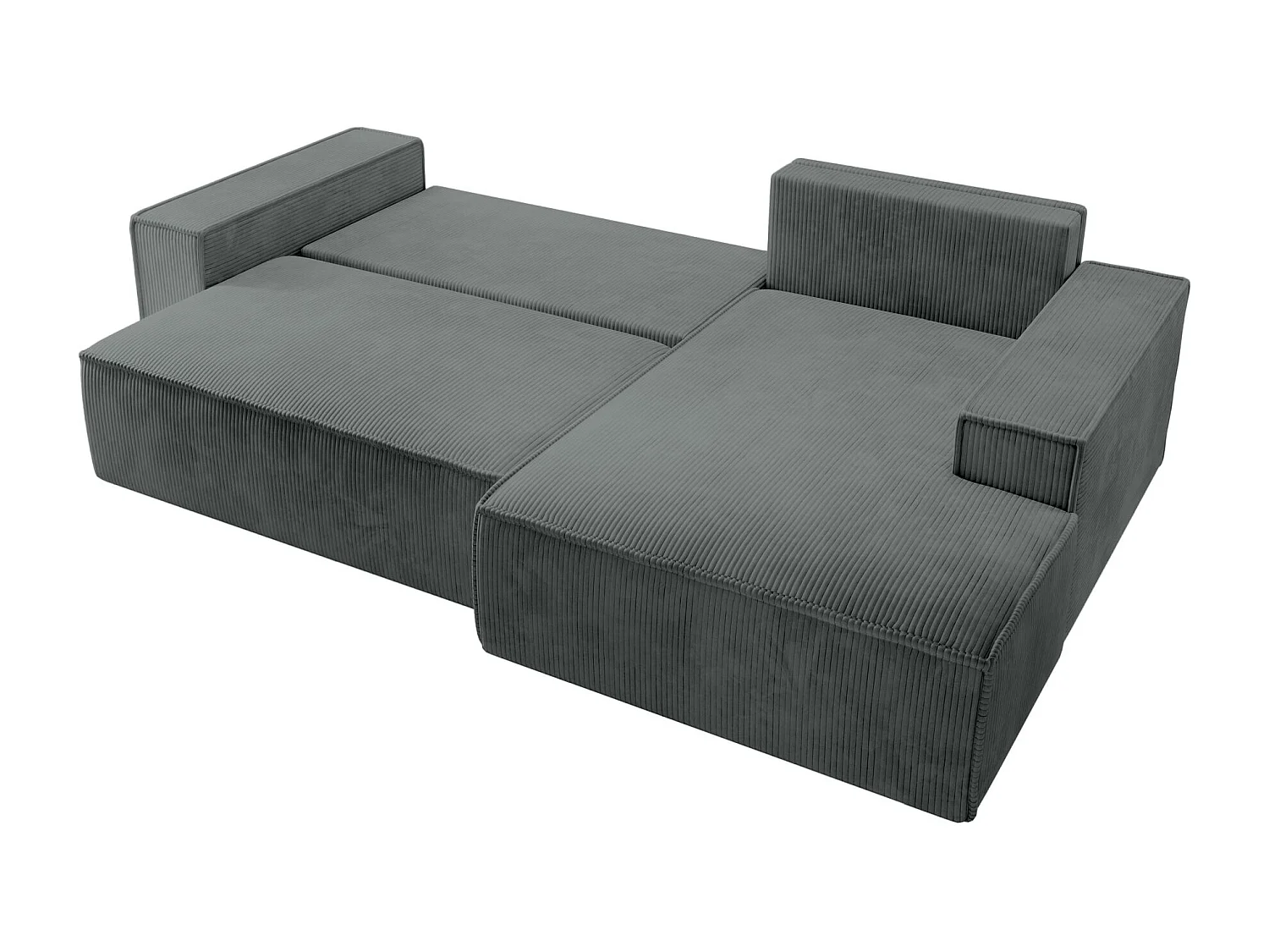 Hoekbank van corduroy met slaapfunctie en opbergruimte – Grijs – Rechts – Farese New