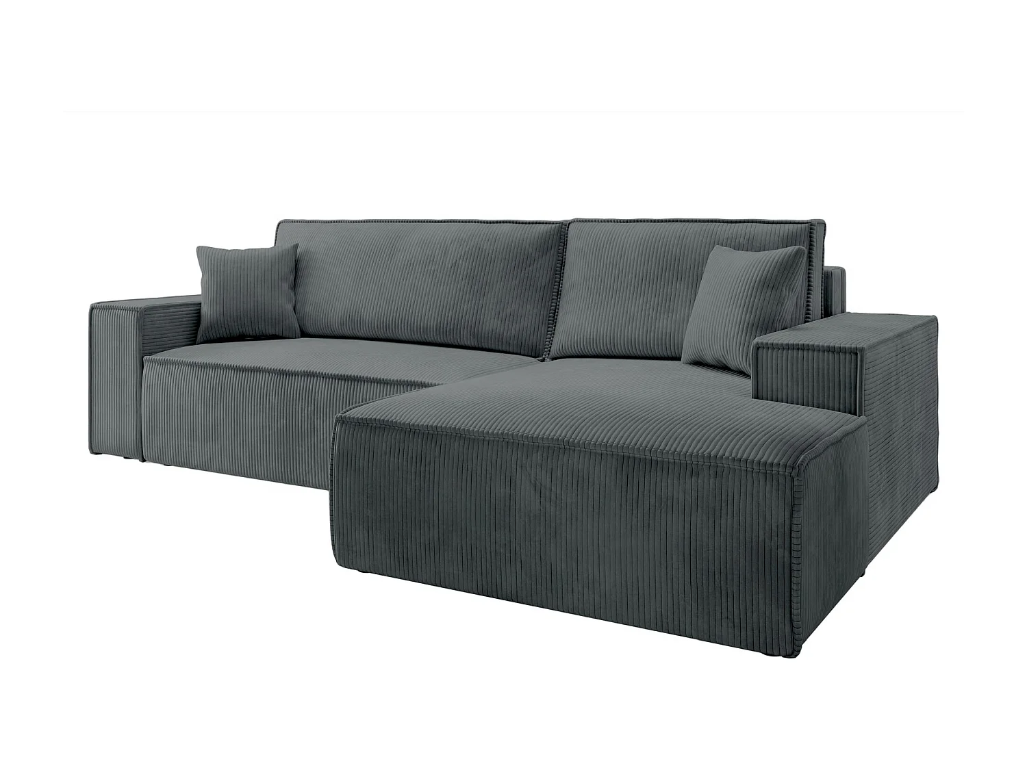 Hoekbank van corduroy met slaapfunctie en opbergruimte – Grijs – Rechts – Farese New