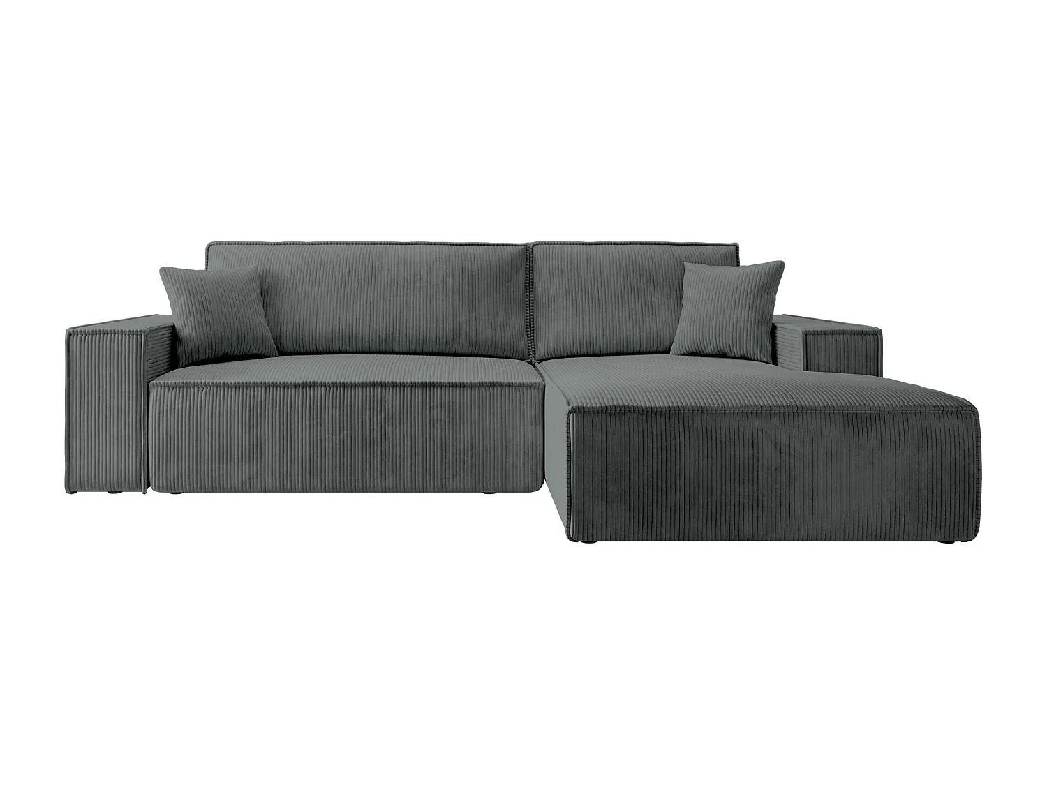 Hoekbank van corduroy met slaapfunctie en opbergruimte – Grijs – Rechts – Farese New