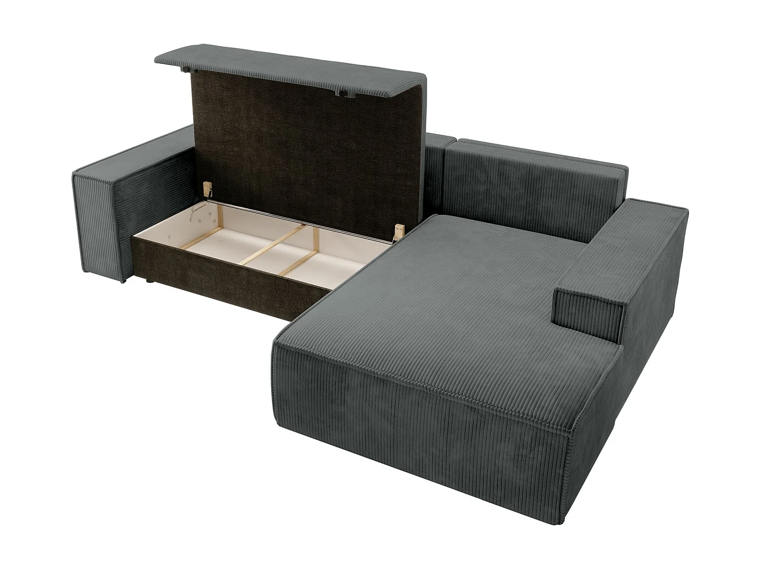 Hoekbank van corduroy met slaapfunctie en opbergruimte – Grijs – Rechts – Farese New