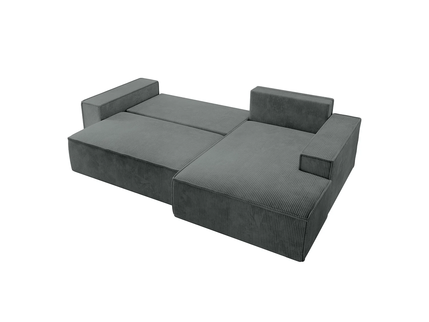 Hoekbank van corduroy met slaapfunctie en opbergruimte – Grijs – Rechts – Farese New
