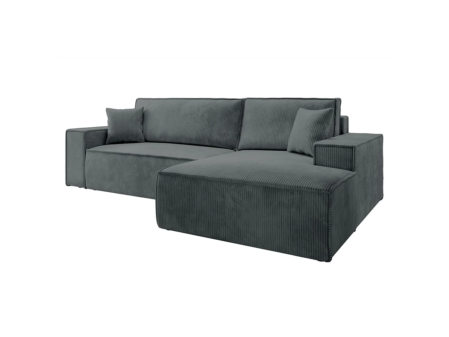 Hoekbank van corduroy met slaapfunctie en opbergruimte – Grijs – Rechts – Farese New
