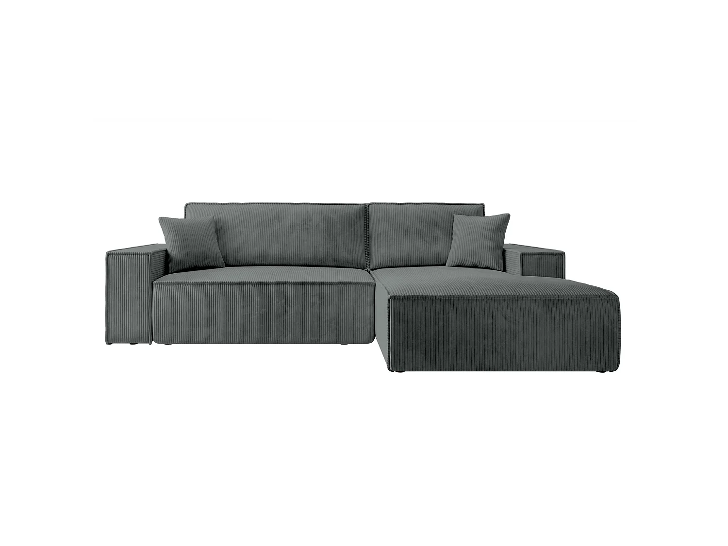 Hoekbank van corduroy met slaapfunctie en opbergruimte – Grijs – Rechts – Farese New
