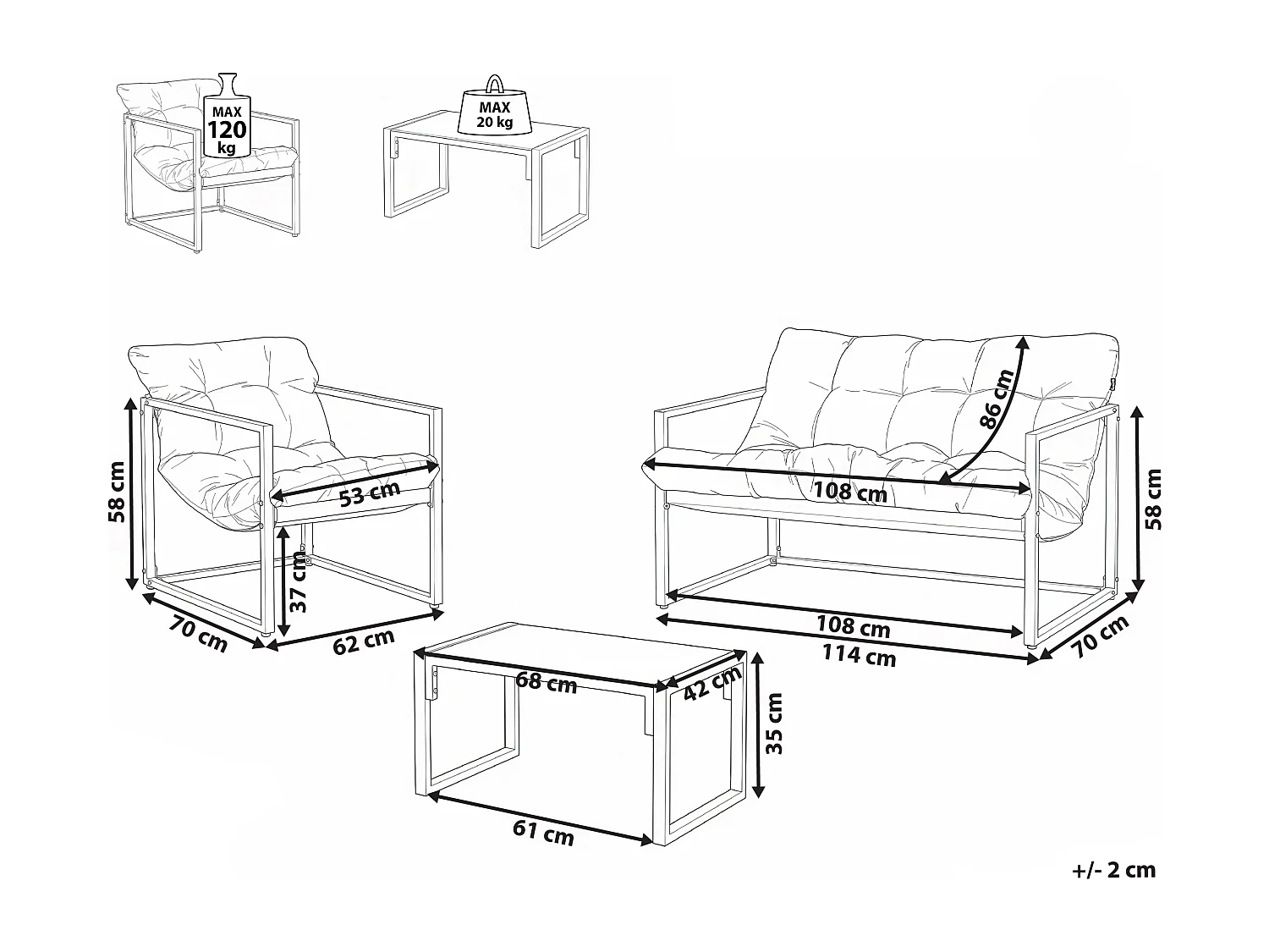Ensemble de salon de jardin avec table 4 places GARDA Métal Beige