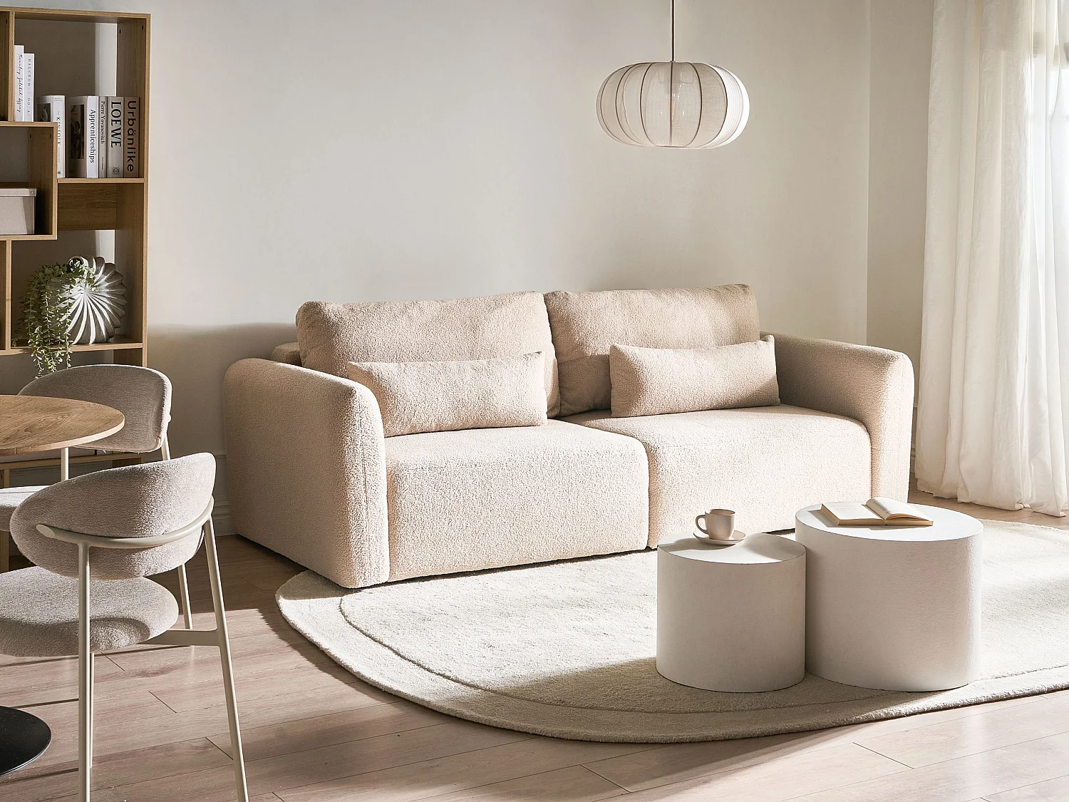 Canapé-lit 3 places VAXHOLM Bouclé Beige clair avec rangement